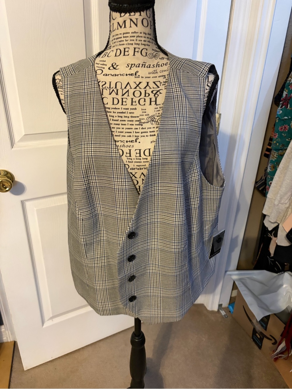 Eloquii Black and White Glen Plaid Vest